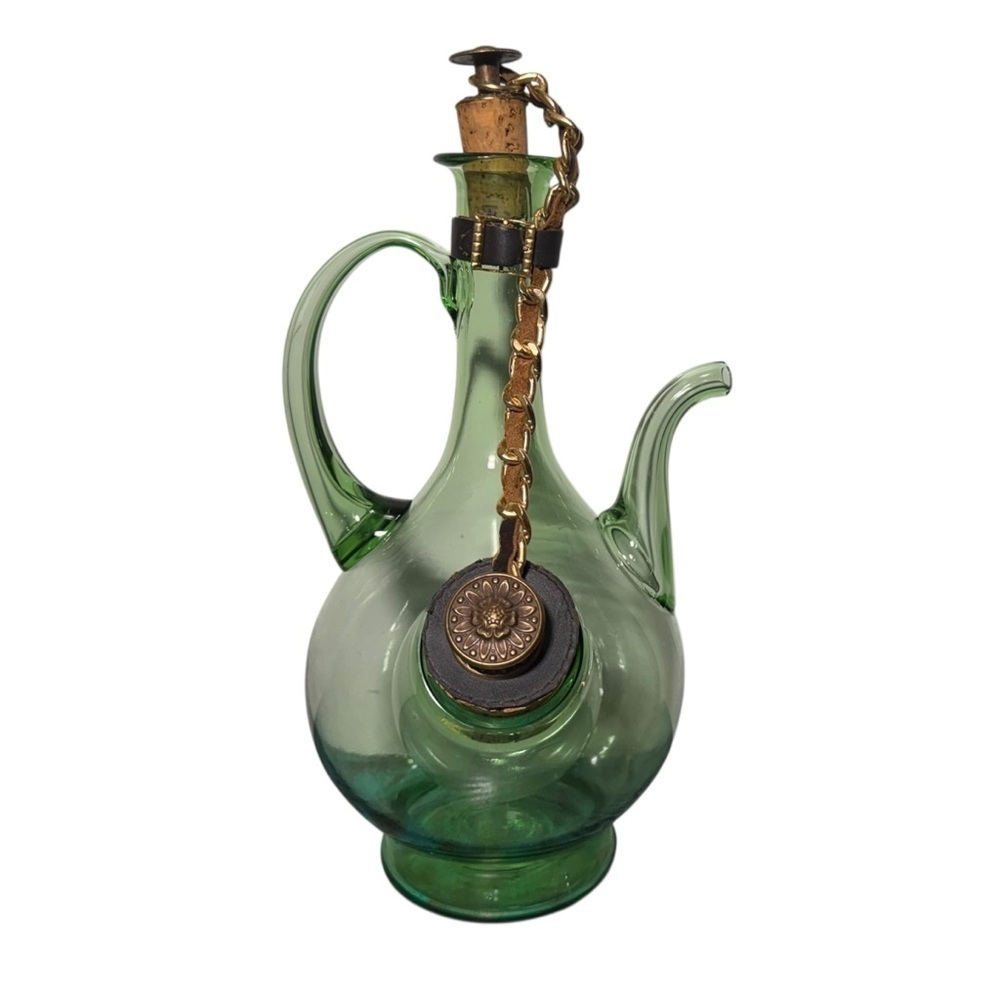 Vintage Large Hand Blown Green Glass Italian Wine Decanter with Ice Chamber
